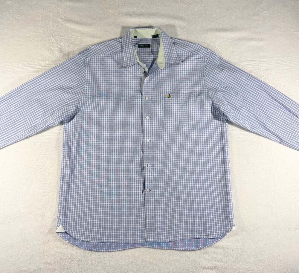 Bobby Jones Masters Tournament Golf Shirt Blue White Check XL